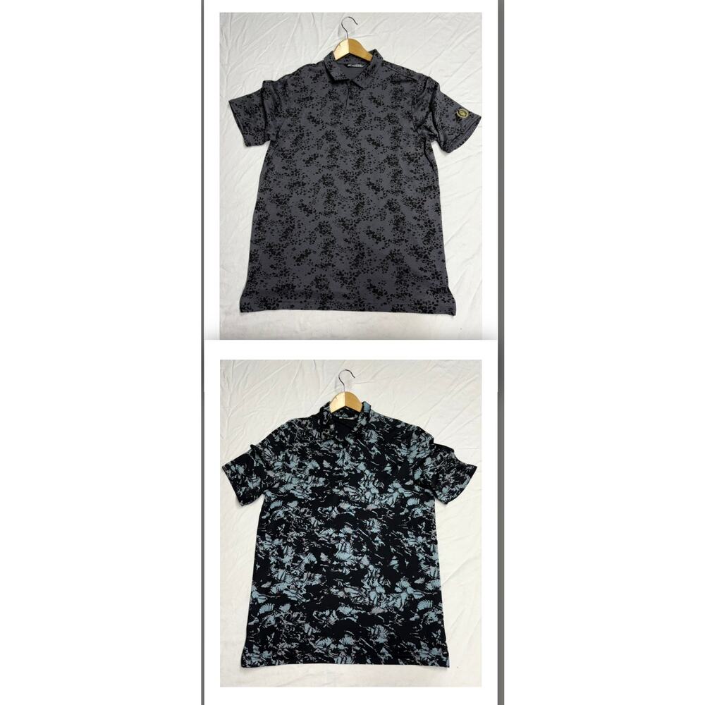 Lot of 2 Travis Mathew Performance Polo Golf Shirt Men’s size L all over print